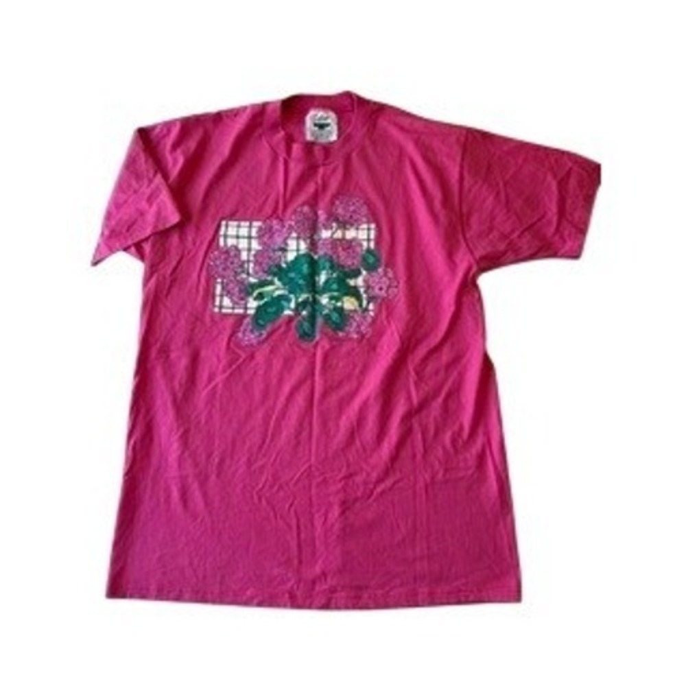 Vintage Gopher Sport Magenta Pink Floral‎ Graphic T-Shirt Women Large 90s Retro